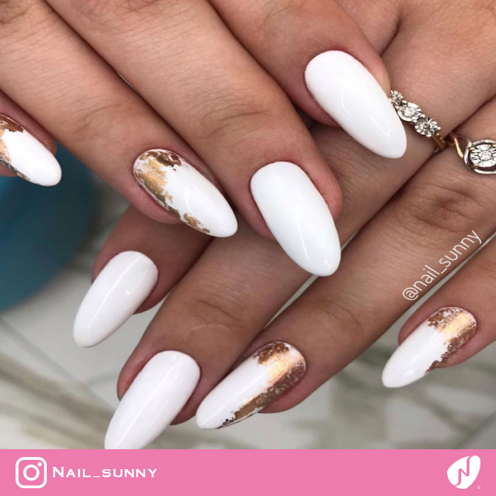 Gold Foils on Solid White Nails